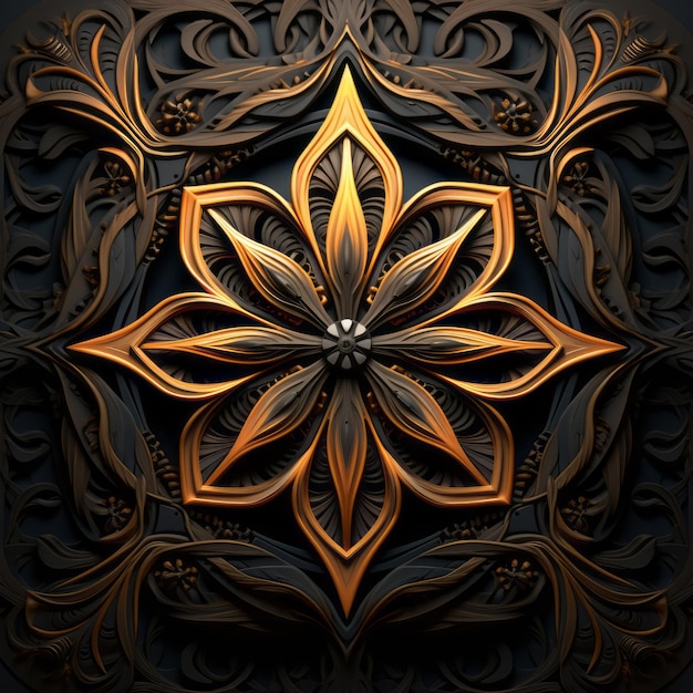 Intricate Golden Flower Design On Dark Background Amoled Wallpaper