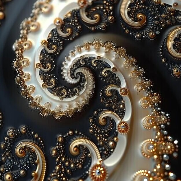 Intricate golden spiral design on dark background showcasing fine details