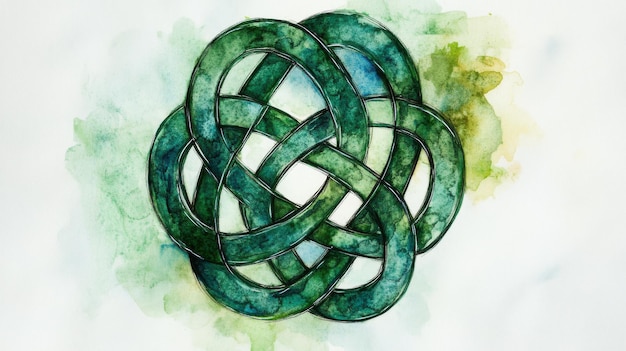 Photo intricate green knot design on a watercolor background representing unity and harmony in art