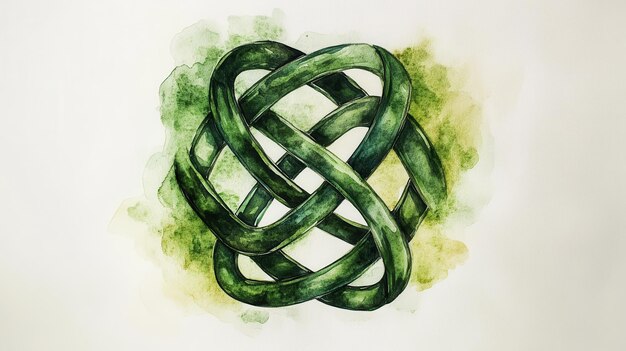 Photo intricate green knot surrounded by watercolor splashes depicting natures beauty