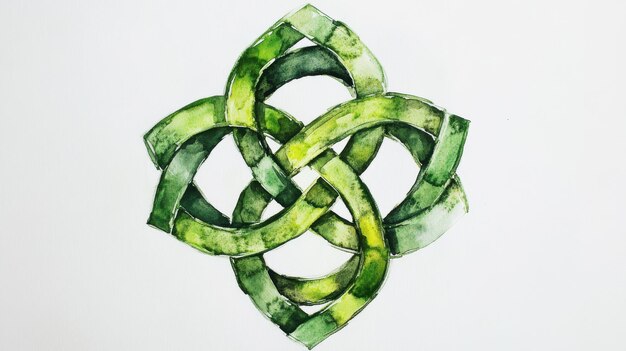 Photo intricate green watercolor design depicting a celtic knot surrounded by white space showcasing artistry and craftsmanship