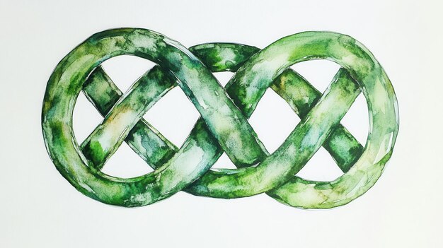 Intricate green watercolor design representing infinity with intertwined shapes showcasing artistic detail and creativity