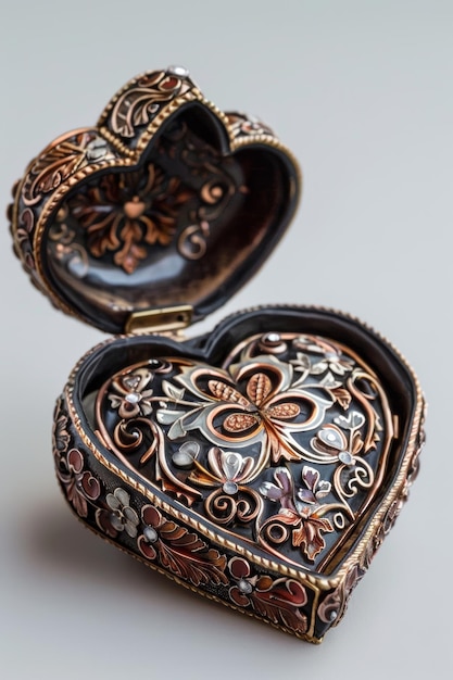 Photo intricate heart shaped trinket box with floral designs for jewelry and keepsakes