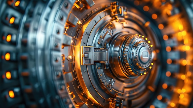 An intricate highsecurity bank vault door with advanced locking mechanisms portraying financial