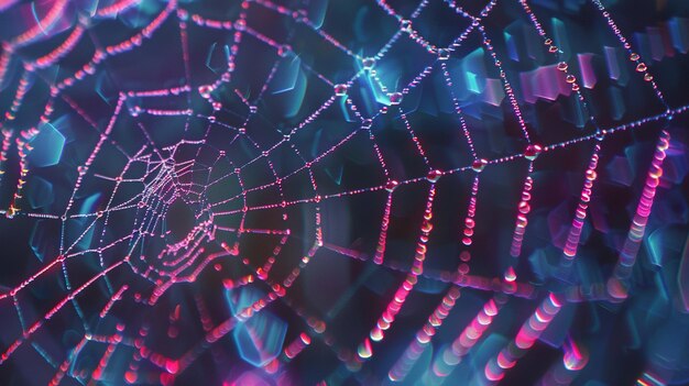 Intricate Holographic Spider Web CloseUp on Blurry Background