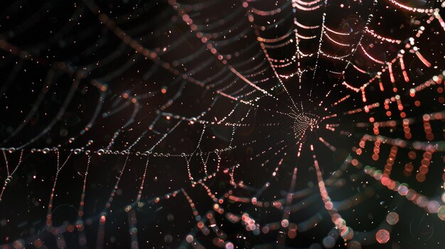 Intricate Holographic Spider Web CloseUp on Dark Background