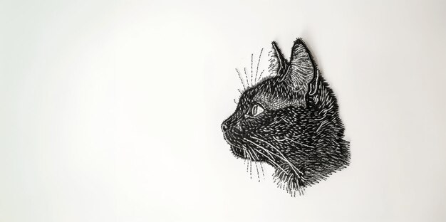 Intricate line art of a cat profile on white background detailed feline illustration for artistic