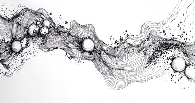 Photo intricate line art with spheres and organic flowing patterns