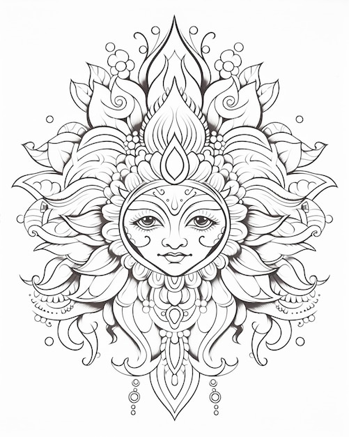 Photo intricate mandala coloring page in black