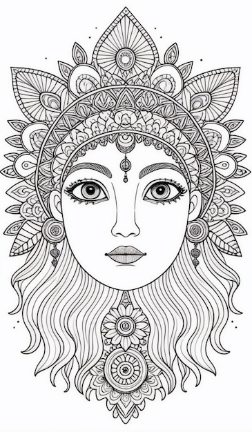 Photo intricate mandala design features female face within sun