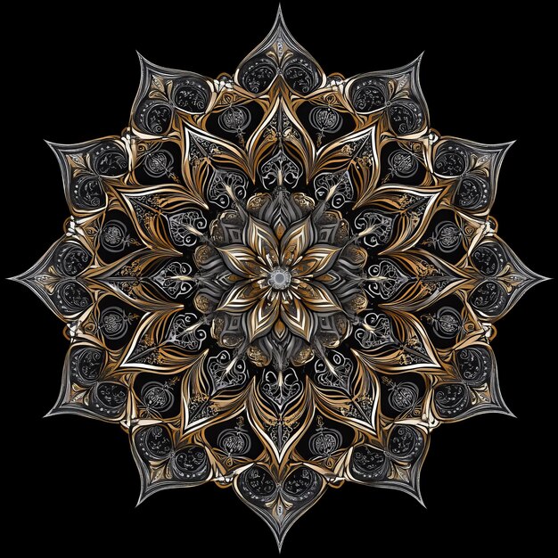 Photo intricate mandala design featuring metallic tones and floral patterns