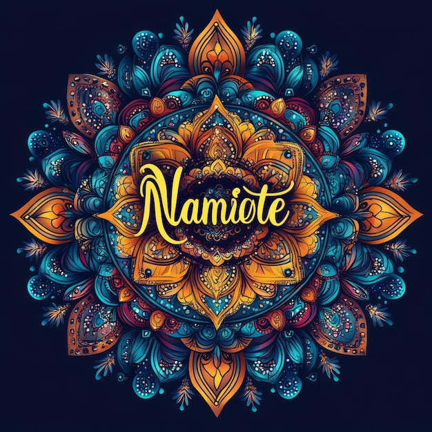 Photo intricate mandala design with vibrant colors and text