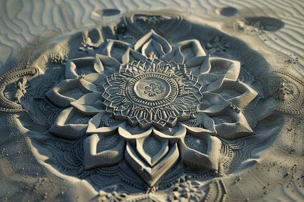 Intricate mandala designs in sand