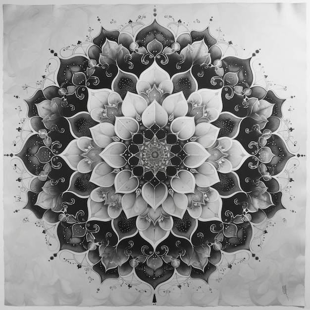 Intricate Mandala Drawing in Black and White