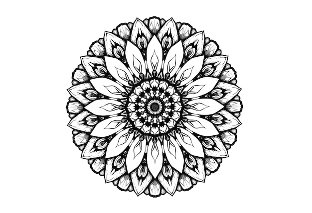 Photo intricate mandala flower design black and white line art