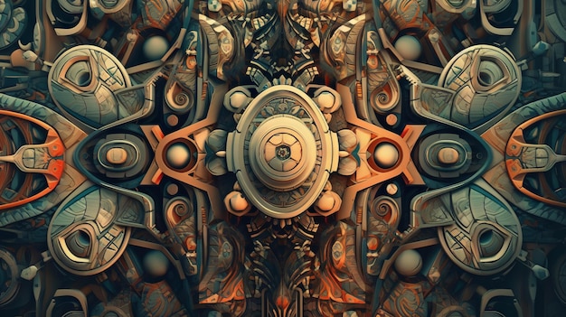 An intricate mechanical device with gears and cogs kaleidoscope background Generative AI