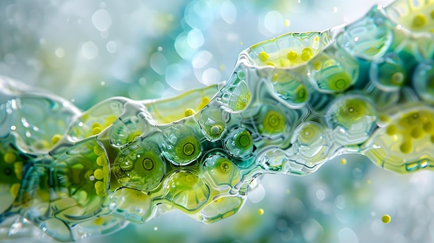 Intricate Microscopic Structure of Fluorescent Chloroplast Organelle in Technical Scientific Diagram