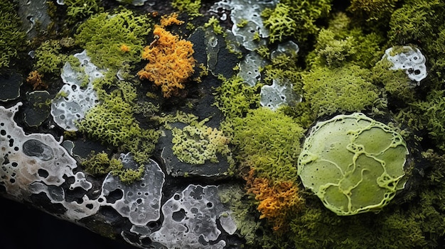 Photo intricate moss and lichen patterns on forest rocks