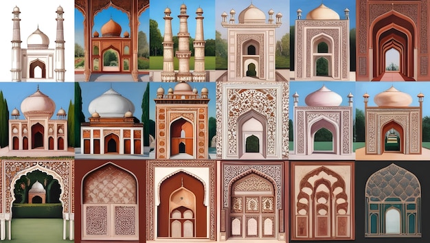 Photo intricate mughal architecture a visual collage of elegance and artistry