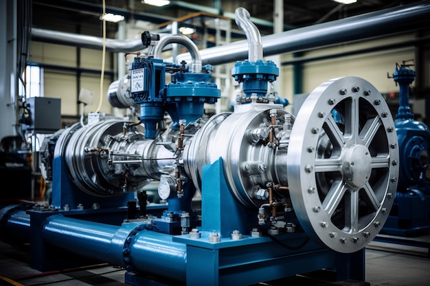 Photo the intricate network of pipes and gauges surrounding a boiler feedwater pump in a power plant