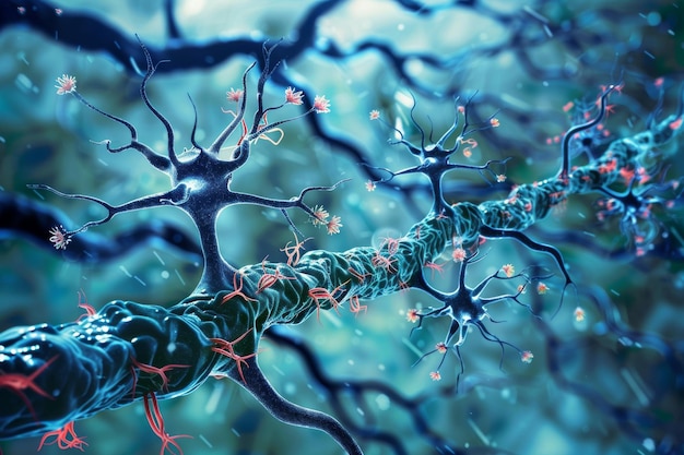 Intricate Neuron Network in a Digital Art Style Representing Scientific Complexity