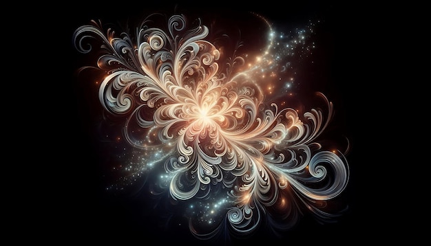 Intricate Ornamental Swirling Design with Cosmic Elements