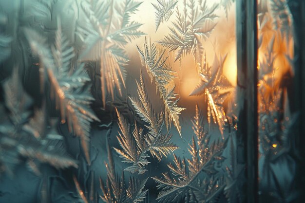 The intricate patterns of frost on a windowpane oc