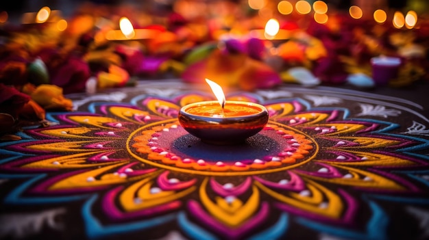 intricate patterns of rangoli designs created during Holi celebrations