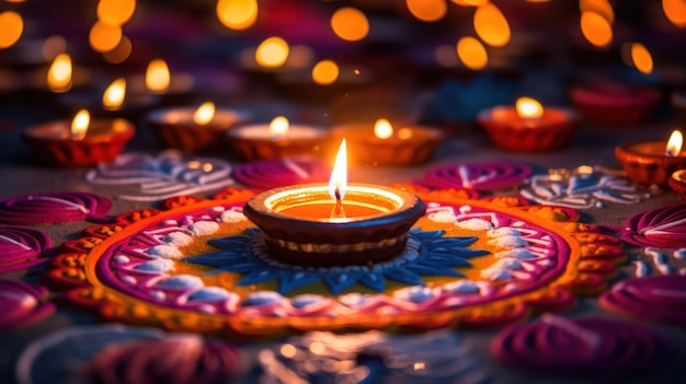 intricate patterns of rangoli designs created during Holi celebrations