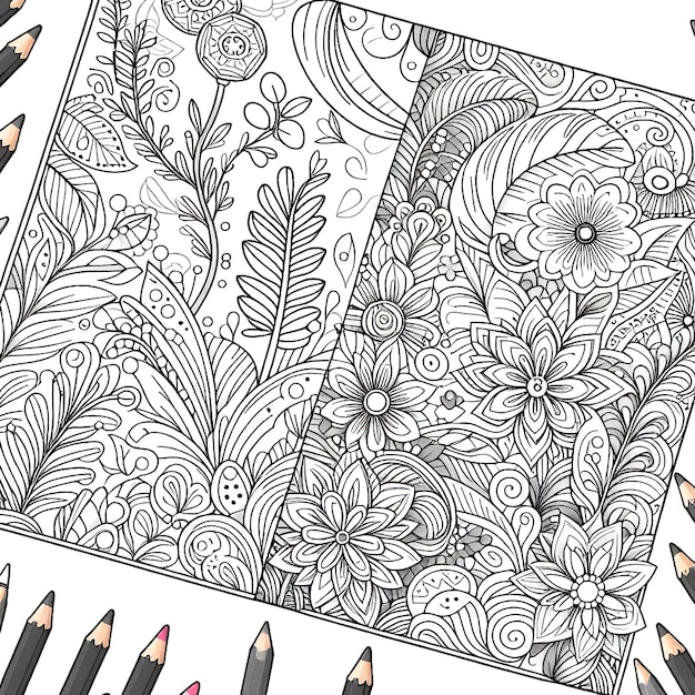 Intricate patterns and whimsical illustrations in a child coloring book