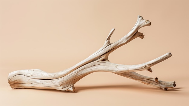 Intricate piece of driftwood against a beige background