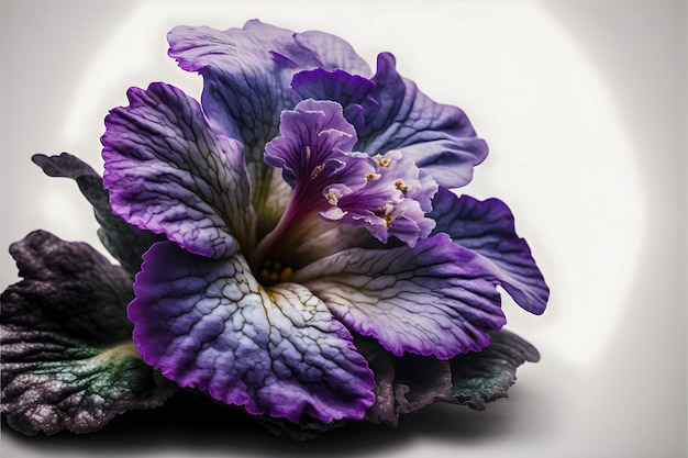 Intricate purple petals of an African violet closeup