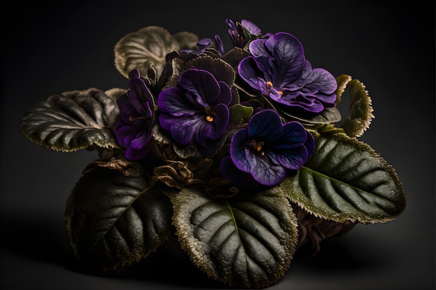 Intricate purple petals of an African violet closeup