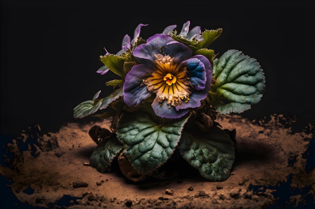 Intricate purple petals of an African violet closeup