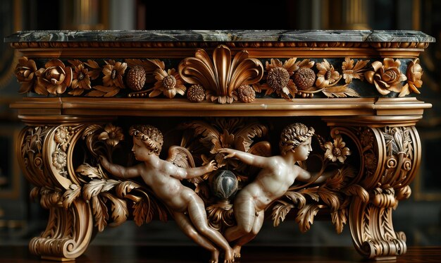 Photo intricate rococo style console table with cherubs and floral motifs in an elegant vintage setting