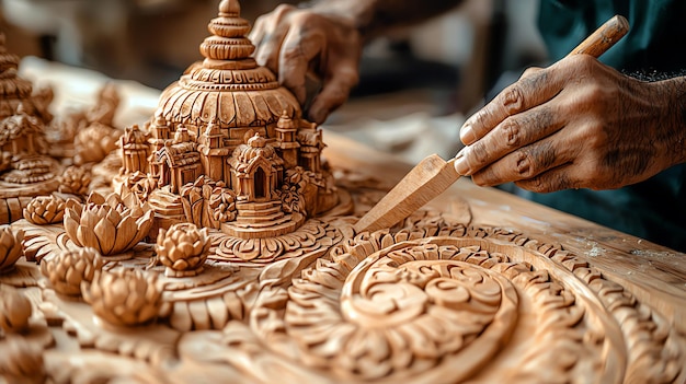 Intricate Sandalwood Carving for Indian Temple