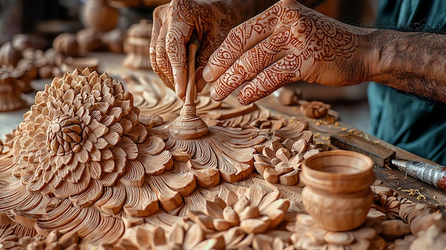 Intricate Sandalwood Carving for Indian Temple