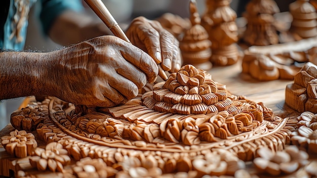 Intricate Sandalwood Carving for Indian Temple