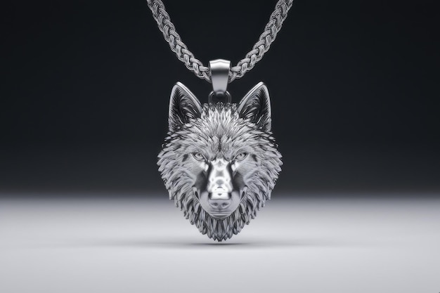 Photo intricate silver wolf head pendant braided chain unique wildlifeinspired jewelry nature lovers