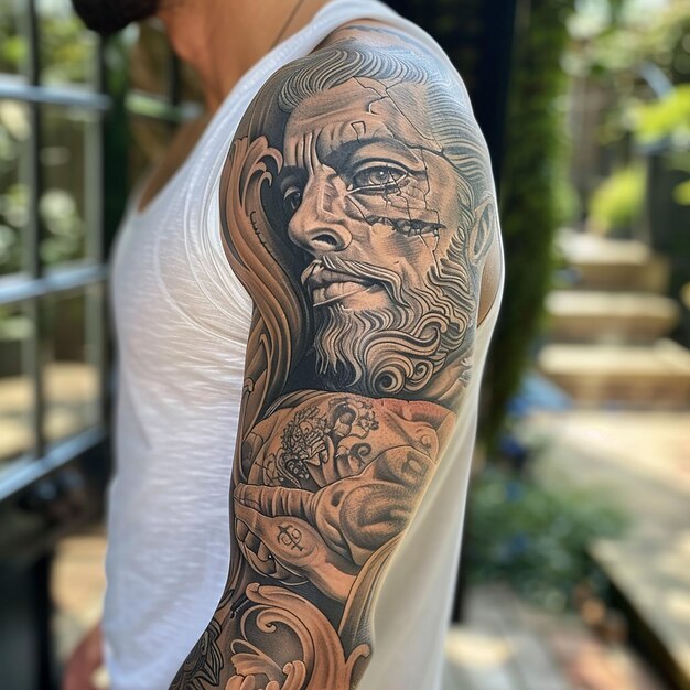 Photo intricate sleeve tattoo on a muscular arm of men