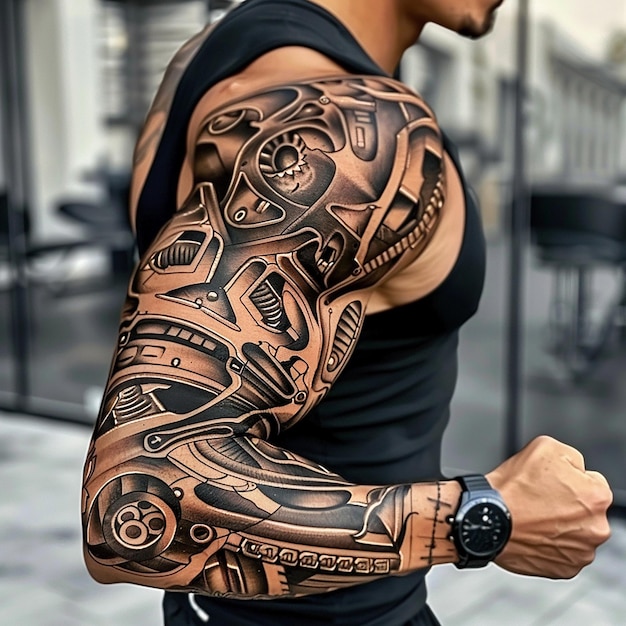 Photo intricate sleeve tattoo on a muscular arm of men