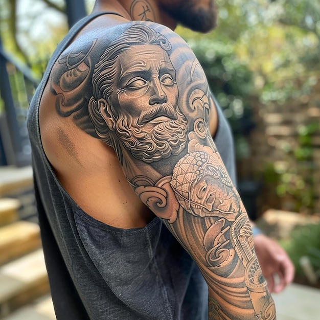 Photo intricate sleeve tattoo on a muscular arm of men