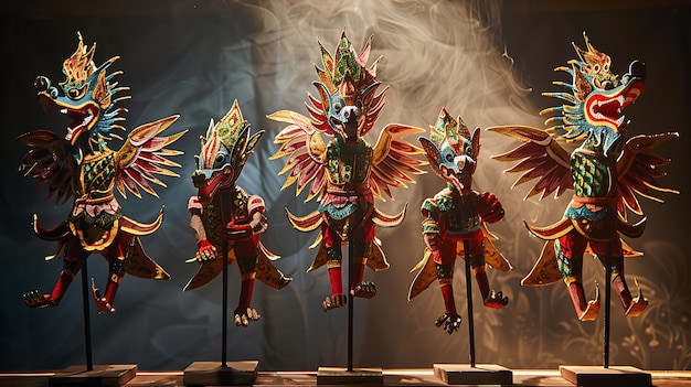 Photo intricate southeast asian shadow puppets known as wayang kulit with detailed designs used