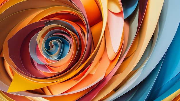 An intricate spiral of colorful paper layers forming a vibrant whirlpool in a mesmerizing modern abstract style