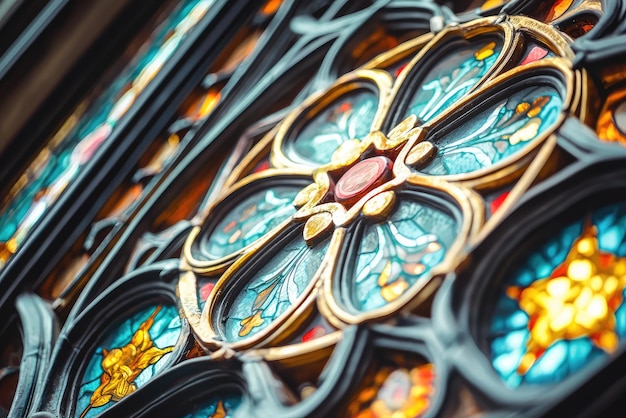 Photo intricate stained glass window design with vibrant colors and patterns