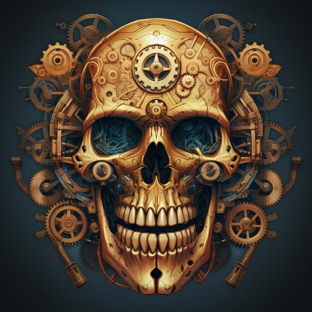 Intricate Steampunk Skull Illustration with Gears and Cogs