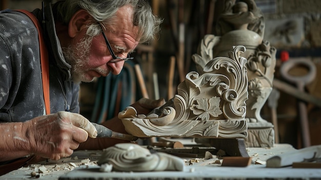 Photo intricate stone carving by a skilled mason