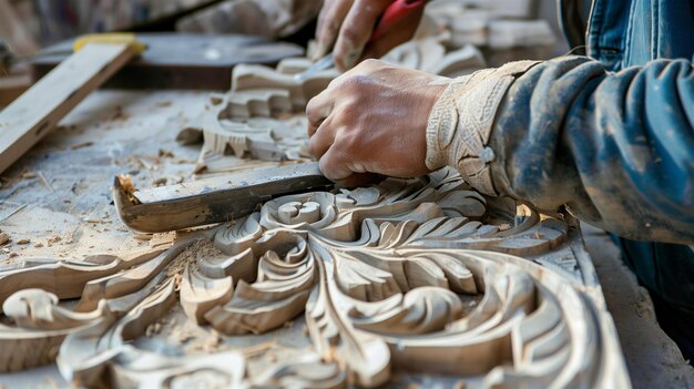 Photo intricate stone carving by a skilled mason