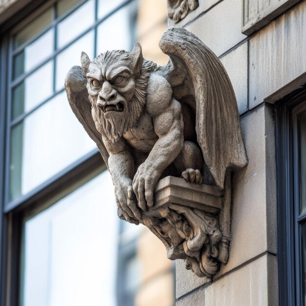 Photo an intricate stone gargoyle featuring detailed wings on a historic and majestic cathedral