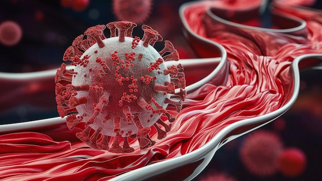 Photo an intricate structure of the hiv virus within a bloodstream with molecular components